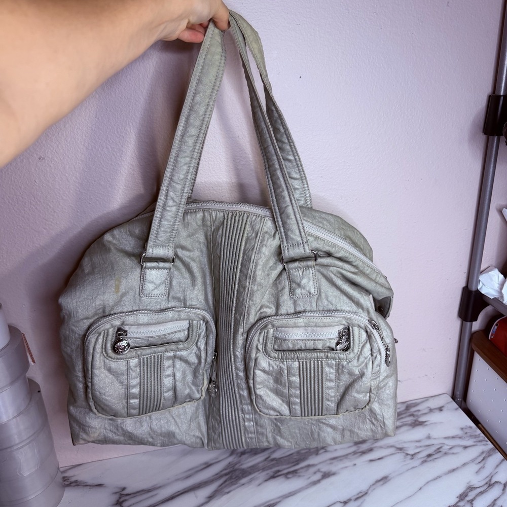 Kipling Silver Weekender Duffle Travel Bag Katie Silver Green Cargo 20x15  Large